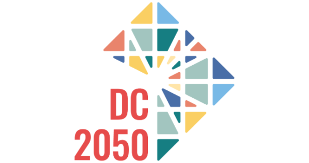 DC 2050 logo with a colored grid image of DC and "DC 2050" in text