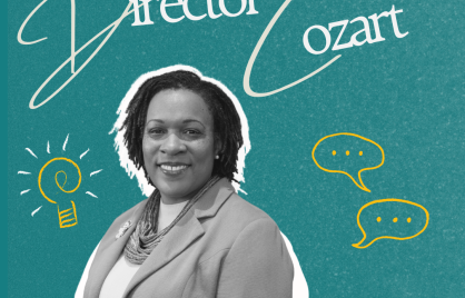 Photo of Director Anita Cozart with text "Checking in with Director Cozart"