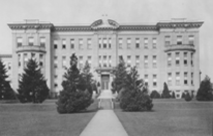 Grayscale image of a school