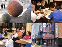 Image of a park, street scene, people working and attending a class Connecticut Avenue - UDC Commercial Corridor Enhancement Study - cover
