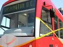 Photo of frontal view of a new DC Streetcar